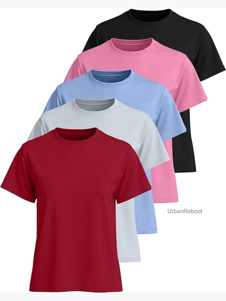 5pk Women's 100% Cotton Relaxed Fit Short Sleeve Tees